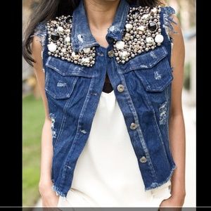 Jeweled denim vest